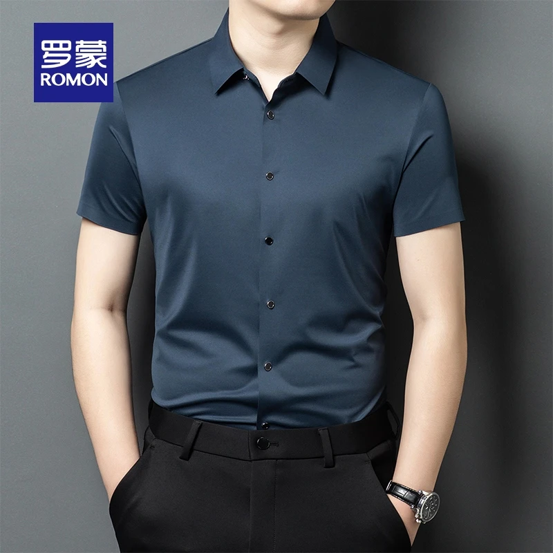 【含桑蚕丝+亚麻】罗蒙男士商务短袖衬衫2025夏季新款易打理衬衣