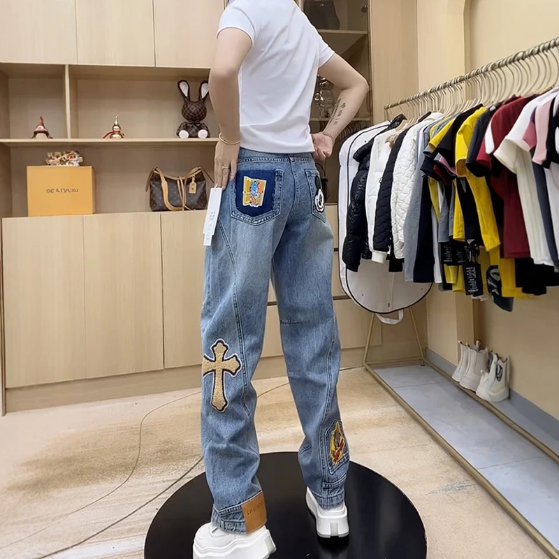 La Chapelle/拉夏贝尔今年流行卡通大码直筒弯刀显瘦梨形牛仔裤