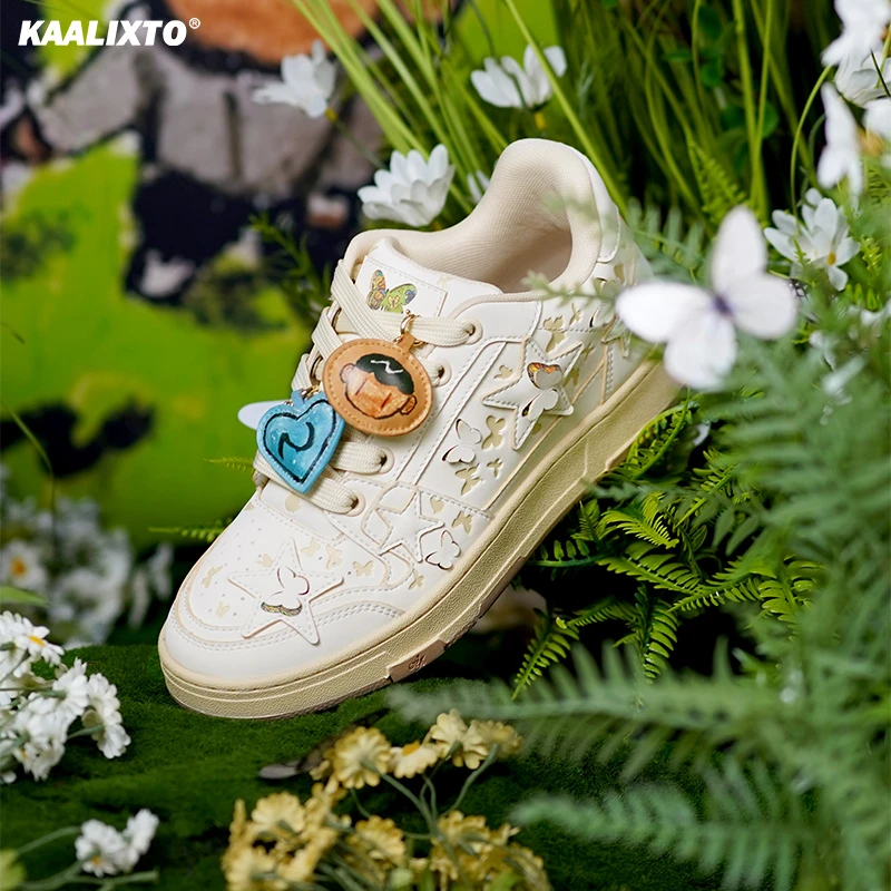 Kaalixto&newmasus联名米色蝴蝶星星鞋板鞋国潮