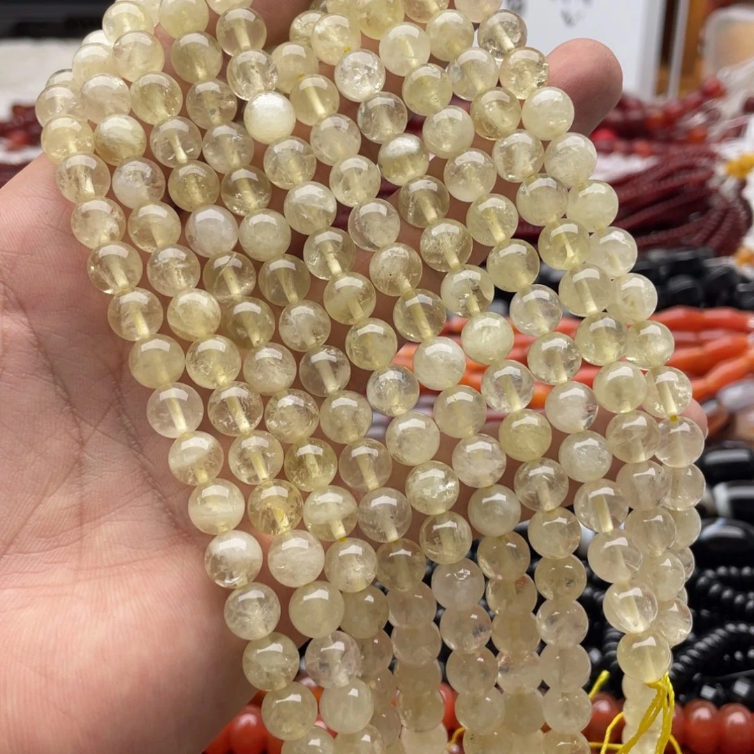 玛瑙/玉髓未镶嵌珠宝半成品一条装卡8mm柠檬黄黄水圆珠