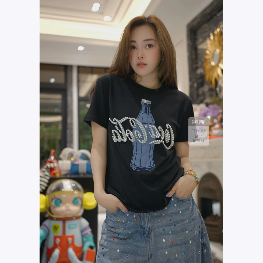 包嫂【W416珠珠可乐】2025年新T恤重工百搭春夏季款短袖半袖