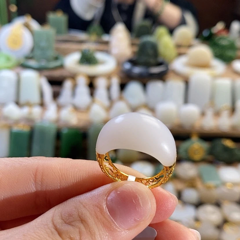 【闪购商品】和田玉戒指14-1518K金镶嵌