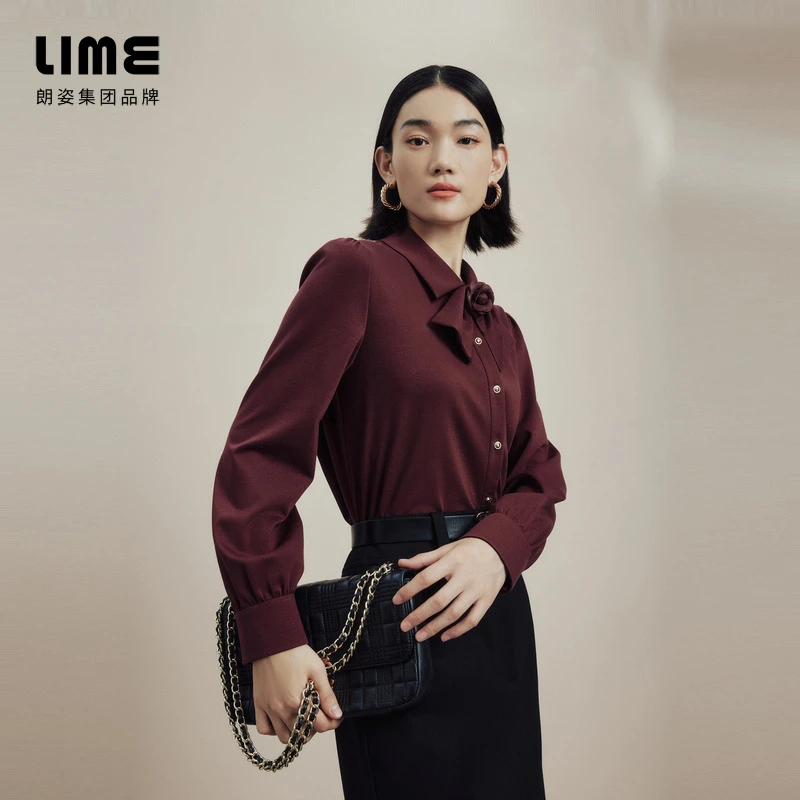 LIME/莱茵【巧克力软糖】冬季气质长袖梭织衬衫双色LMFD9BWBL701