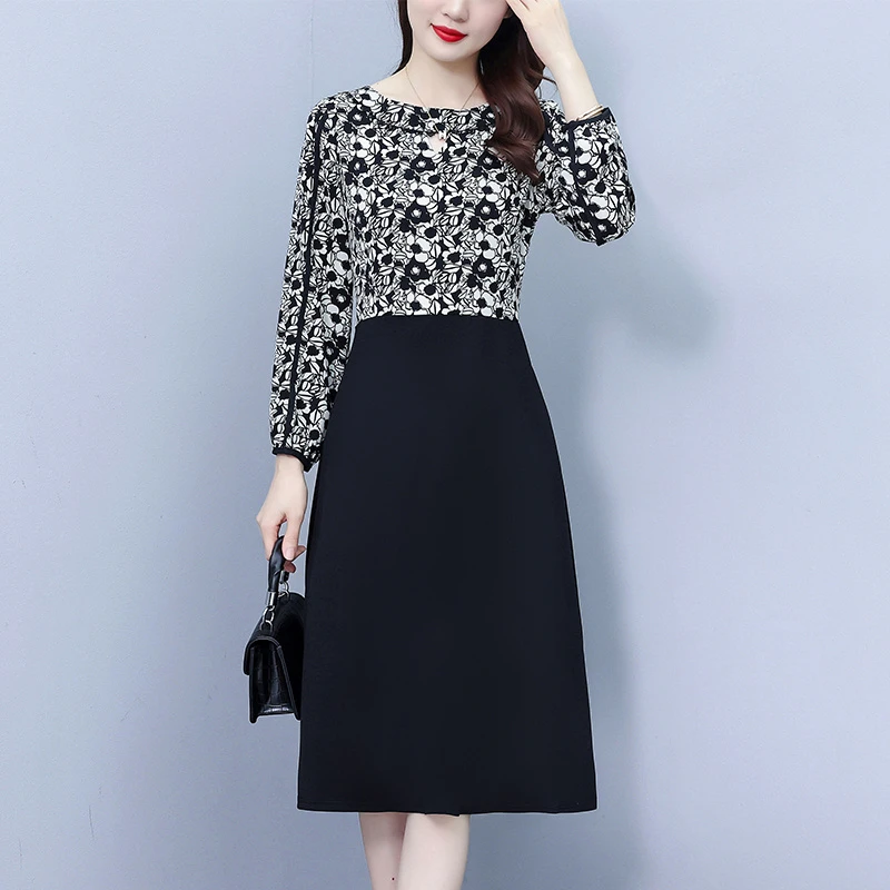 6825#法式碎花连衣裙女2025春季新款洋气减龄中长款显瘦拼接假两