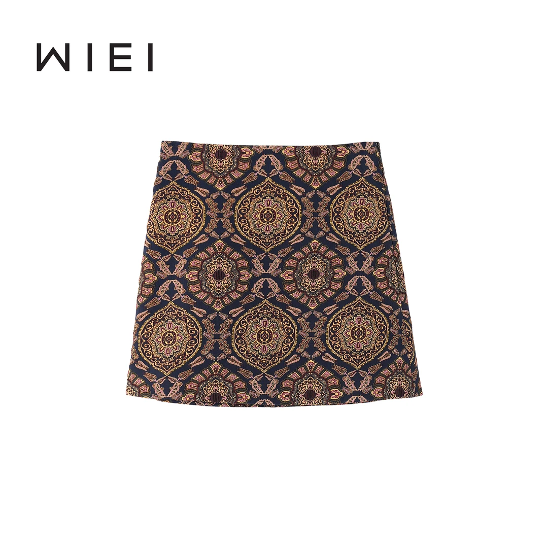 《WI EI》复古立体花纹纹理 A字半身裙W25305105