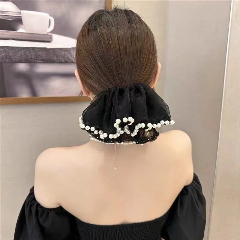 超大网纱珍珠辫子大肠发圈扎头发绳公主风女高马尾丸子皮筋头饰