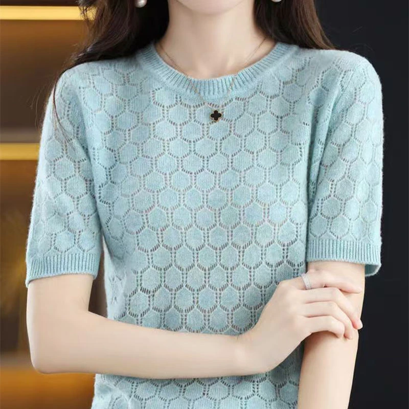 莱赛尔天丝~夏季新款女士薄款短袖针织衫舒适洋气遮肚显瘦2094