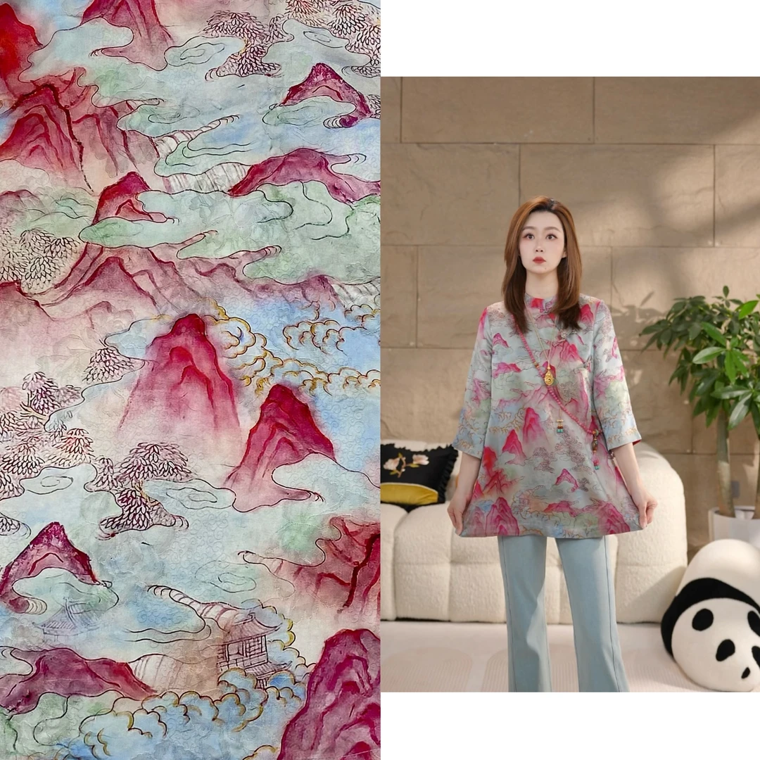 Miss.Z【江山如画】新中式人丝提花立领盘扣衬衫#c6019