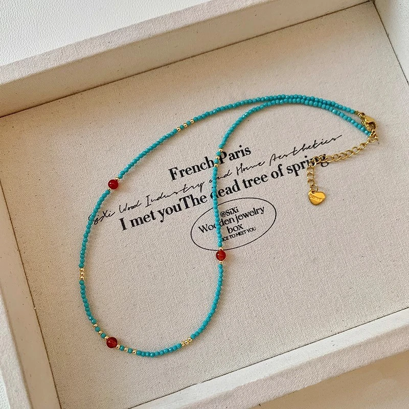 铜合金项链  高级感绿色串珠项链女小众设计感轻奢锁骨链颈链配饰