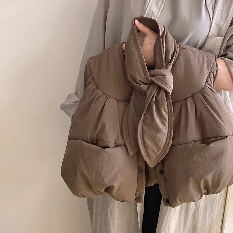 R24434气质简约女童马甲2024秋冬新款加厚保暖棉服坎肩+围脖童装