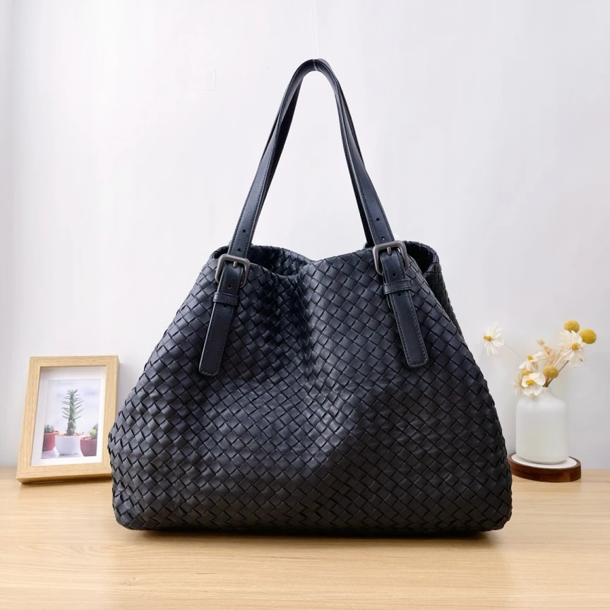 95新 BOTTEGA VENETA/葆蝶家 黑色编织托特/单肩包/7791