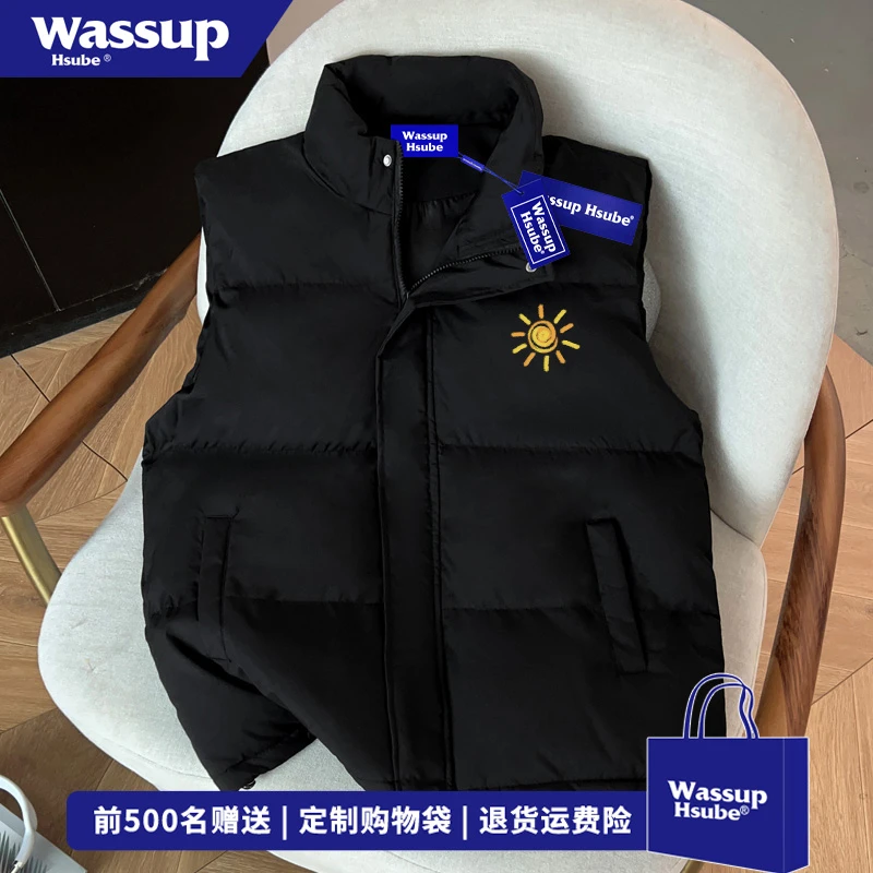 WASSUP HSUBE简约太阳印花棉服立领马甲男女冬季休闲百搭情侣外套