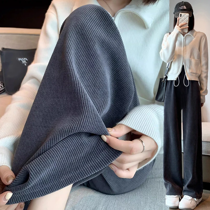 生完也能穿的孕妇阔腿裤秋冬季加绒加厚高腰系绳子休闲垂感孕妇裤