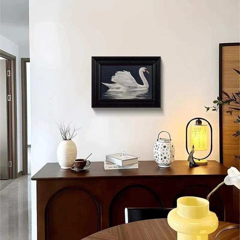 132现代中古风客厅背景装饰画餐厅卧室客厅床头艺术画白天鹅4050
