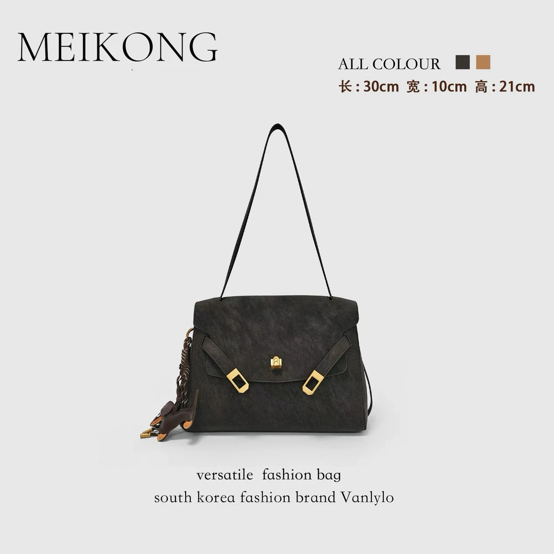 新款百搭复古手提包单肩包女士简约百搭托特包大容量斜挎包（2097）