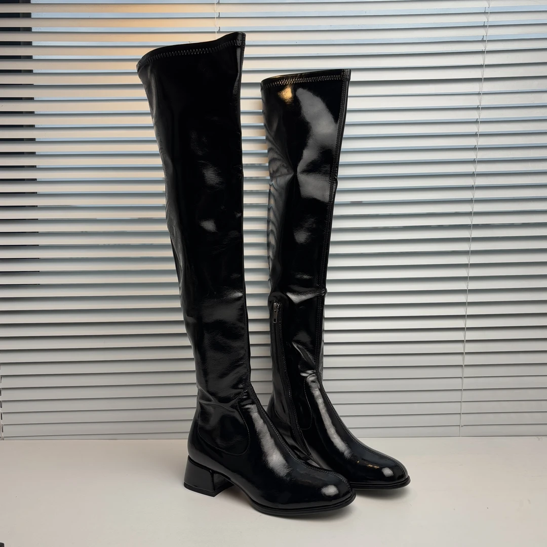 【仅剩36码】真皮跟高6cm长靴Y90