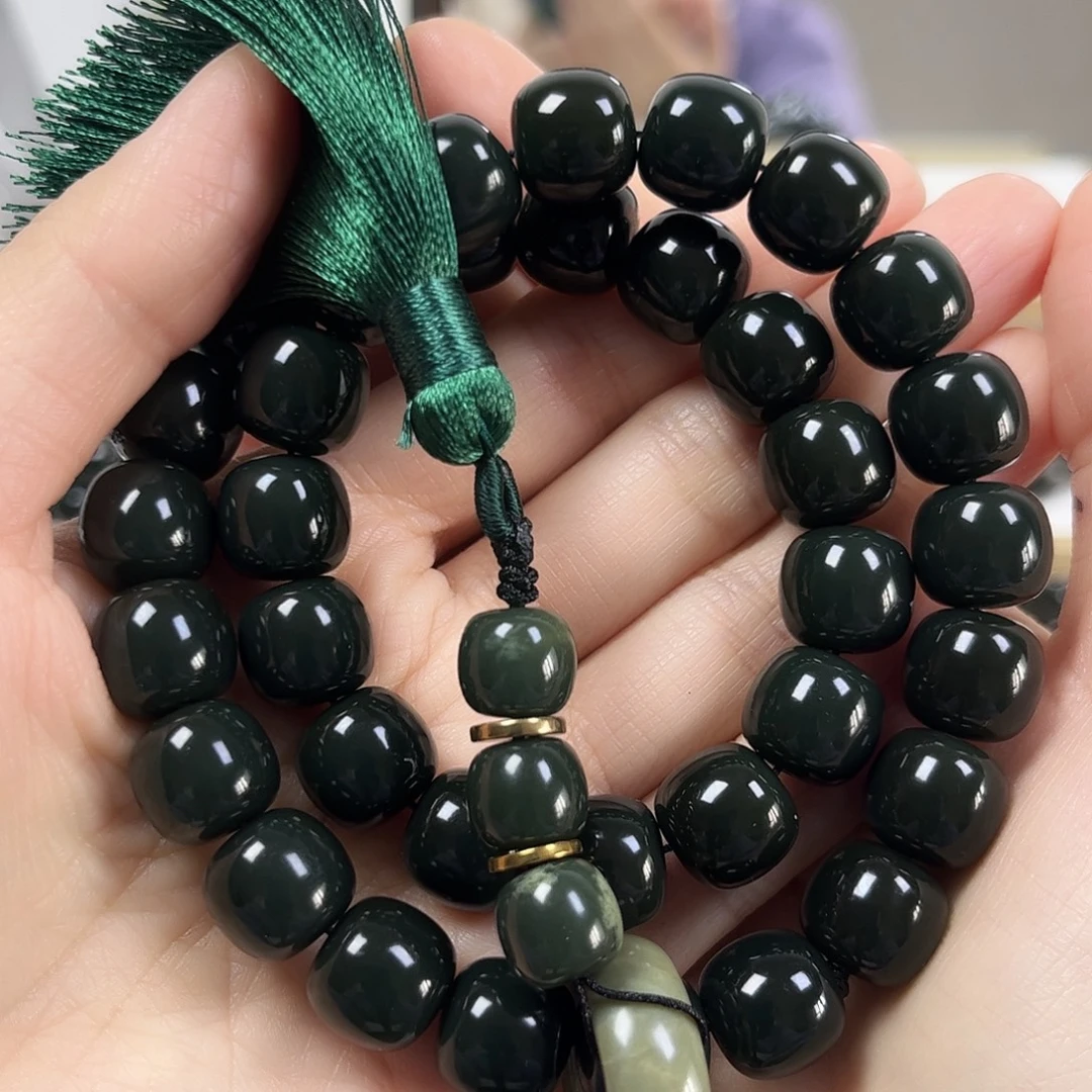 和田玉未镶嵌手串卡12老形珠珠宝级货头36颗珠子手持