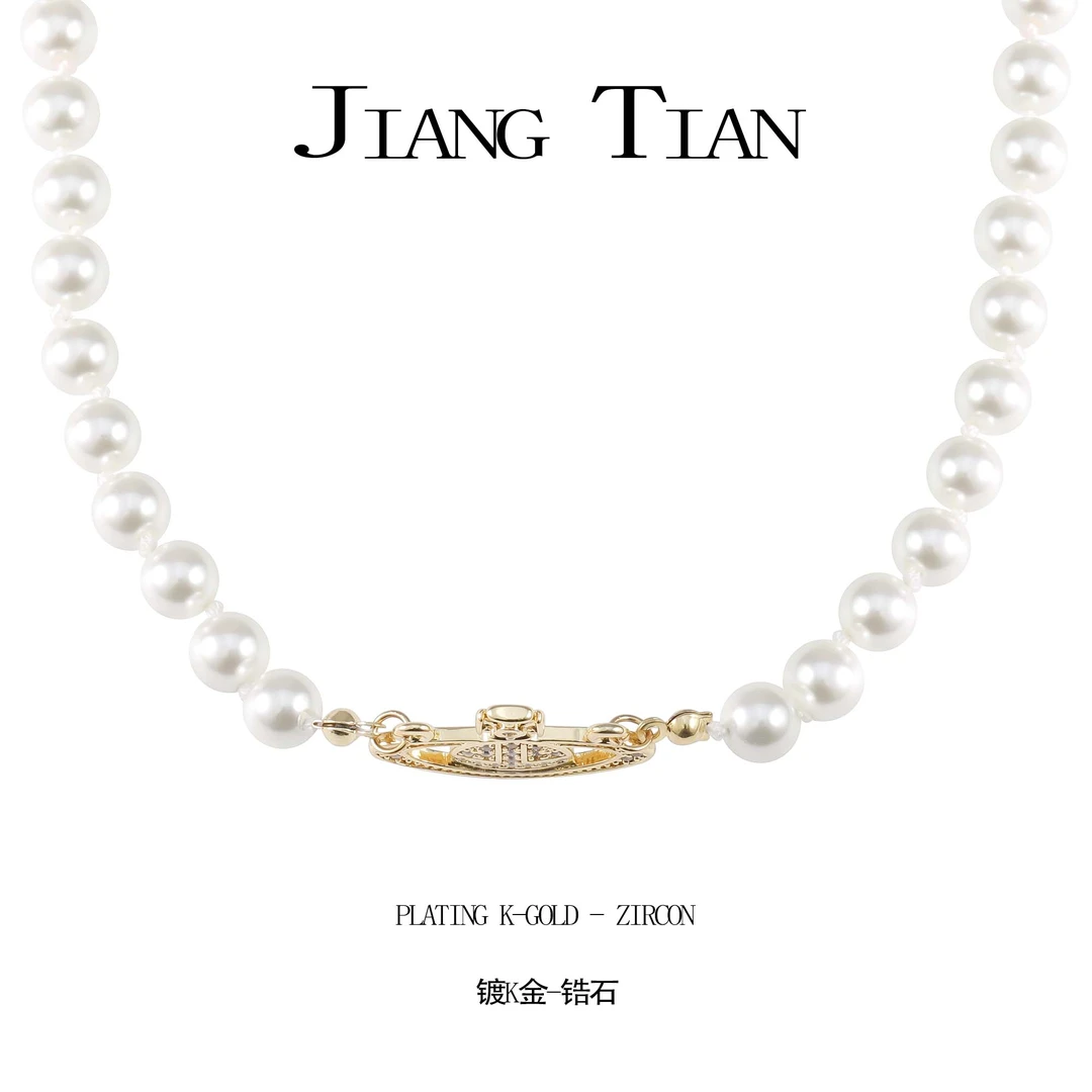 铜合金仿珍珠项链 星球轻奢香槟气质时尚项链3019