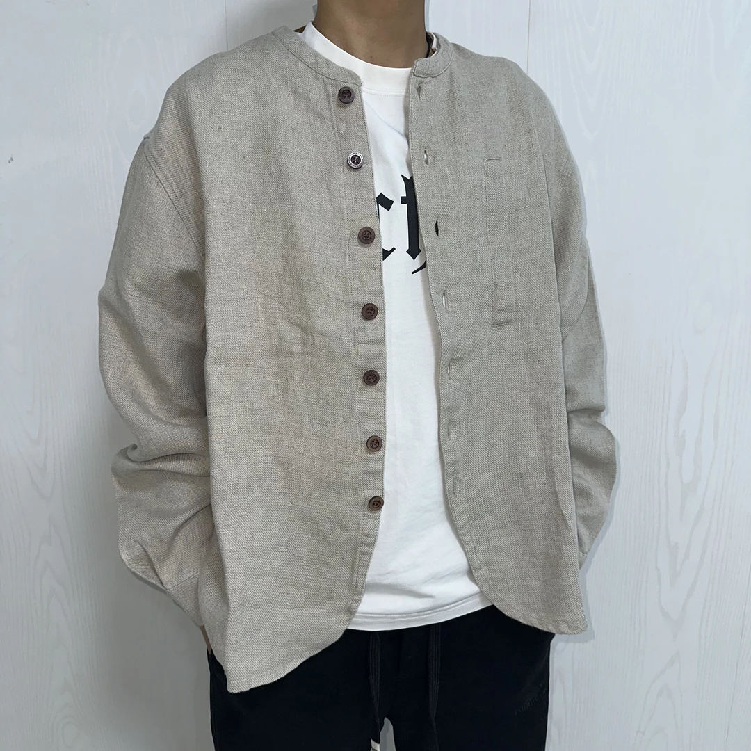 【斜纹衬衣】汉麻斜纹重磅秋冬高克重立领衬衣
