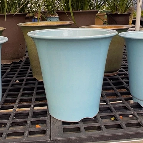 摆件玖***梗天青色斗笠陶瓷