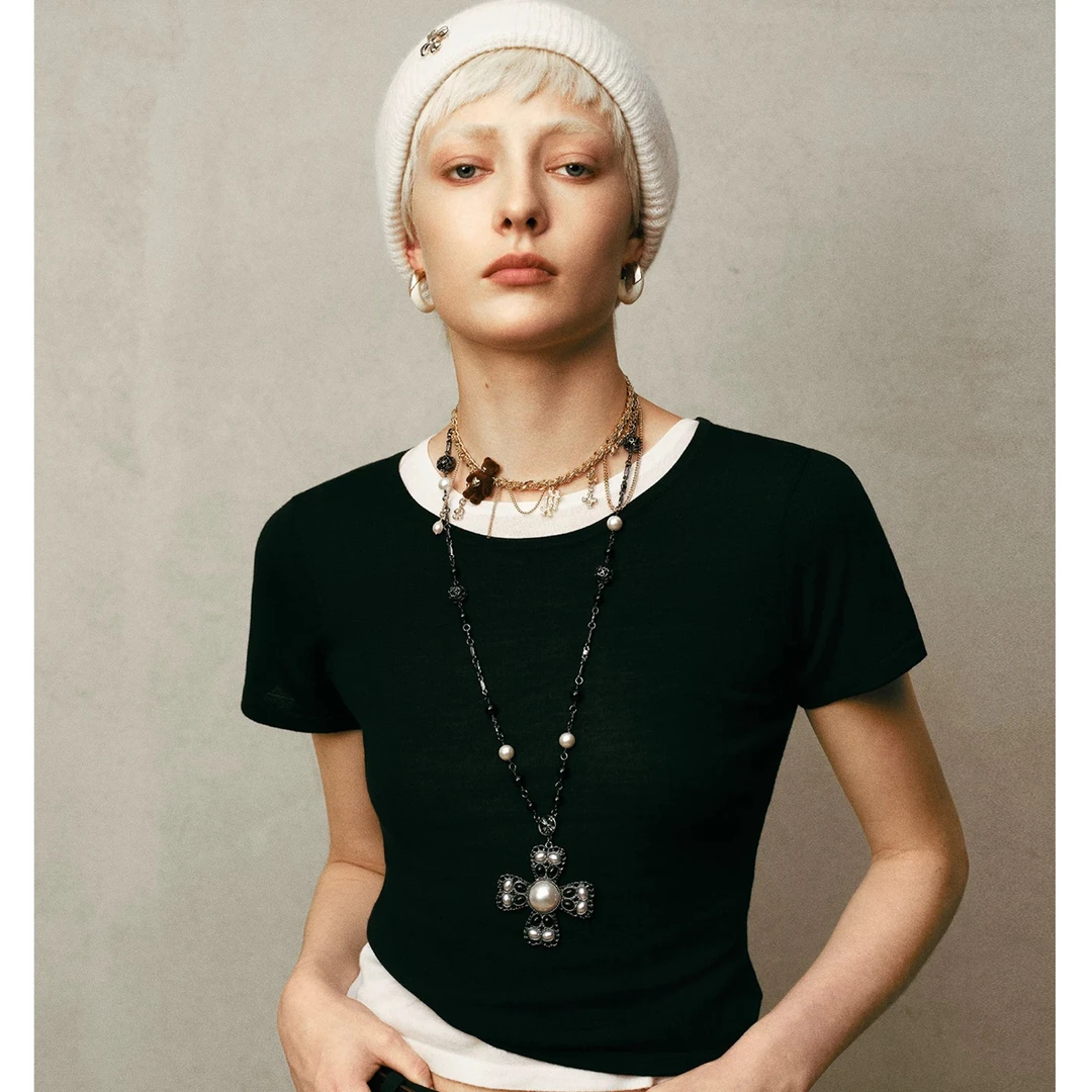 合金项链 tokokkino*黑蝴蝶结珍珠项链