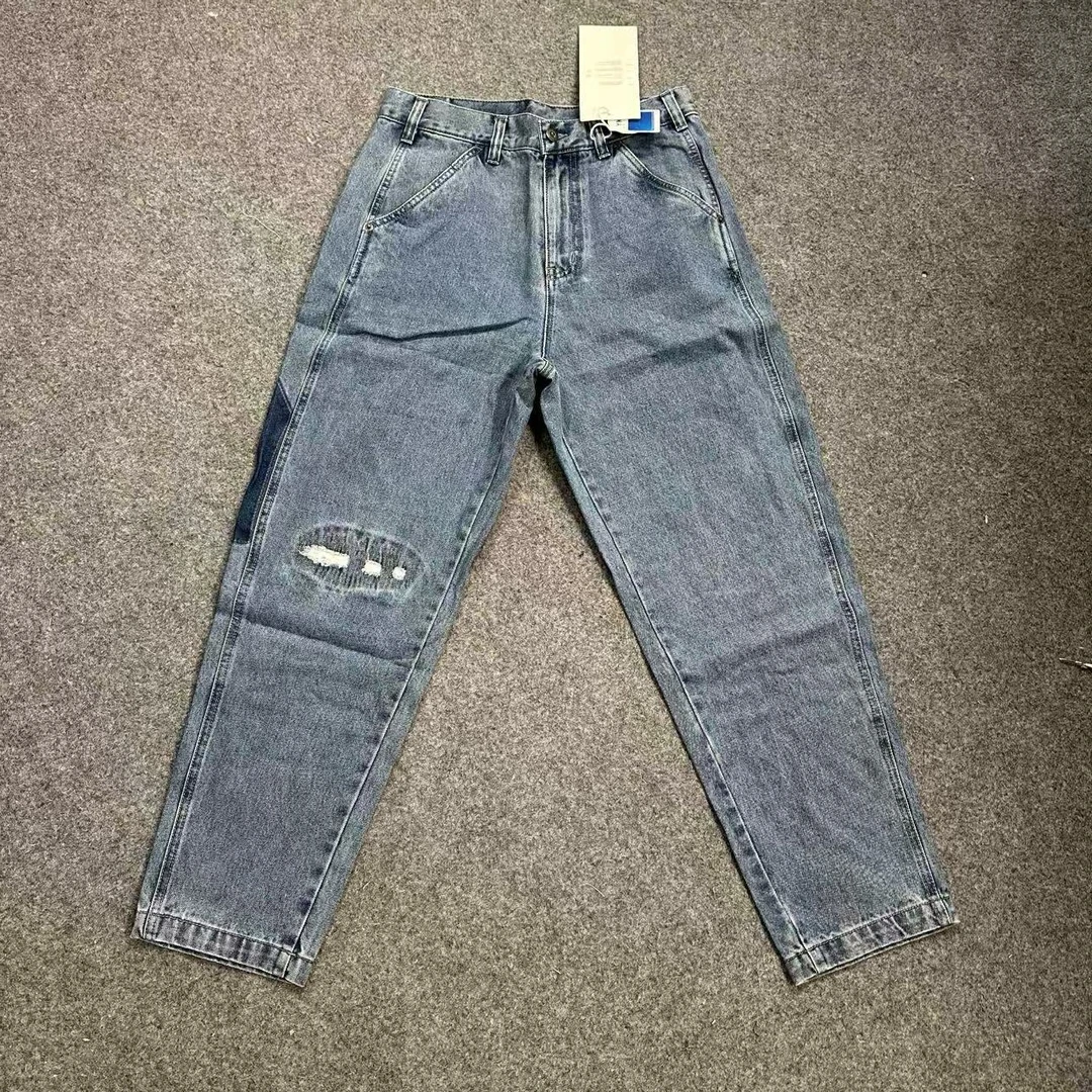 男士牛仔裤直筒破洞复古水洗做旧