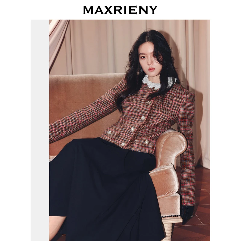 【林一专属】MAXRIENY宫廷风穿搭彩格纹羊毛外套25冬款名媛高级
