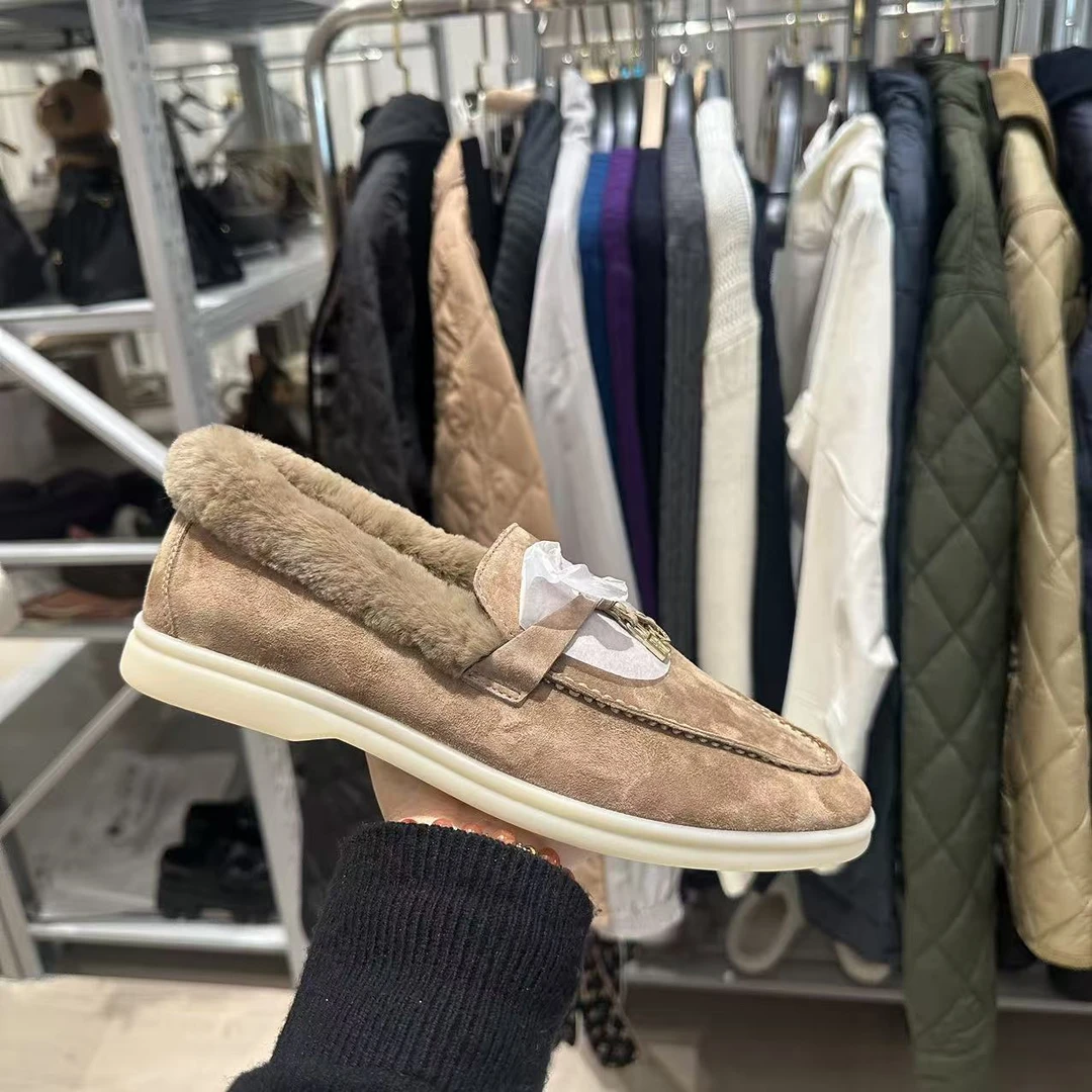 （极简繁花）lp羊反绒加绒乐福鞋毛毛鞋5444