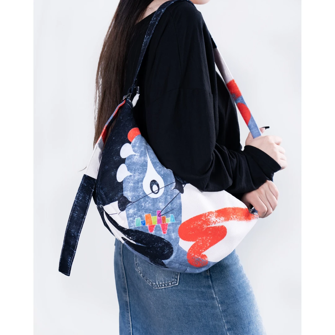 无则艺【饺子包】这家的布包很艺术I原创印花饺子包黑冠单肩斜挎包