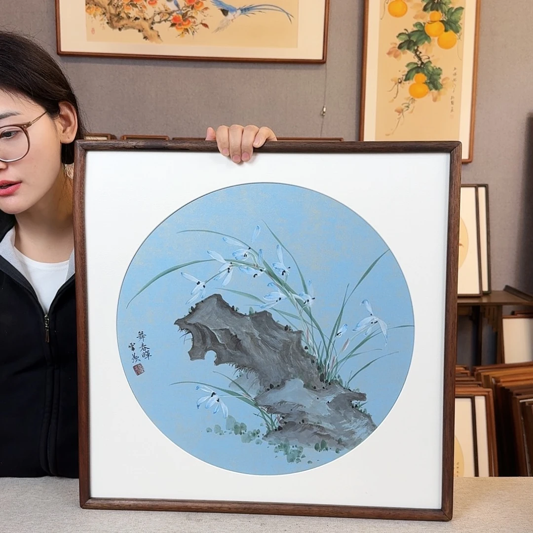 国画纯手绘，纯手写带框尺寸：53×53厘米