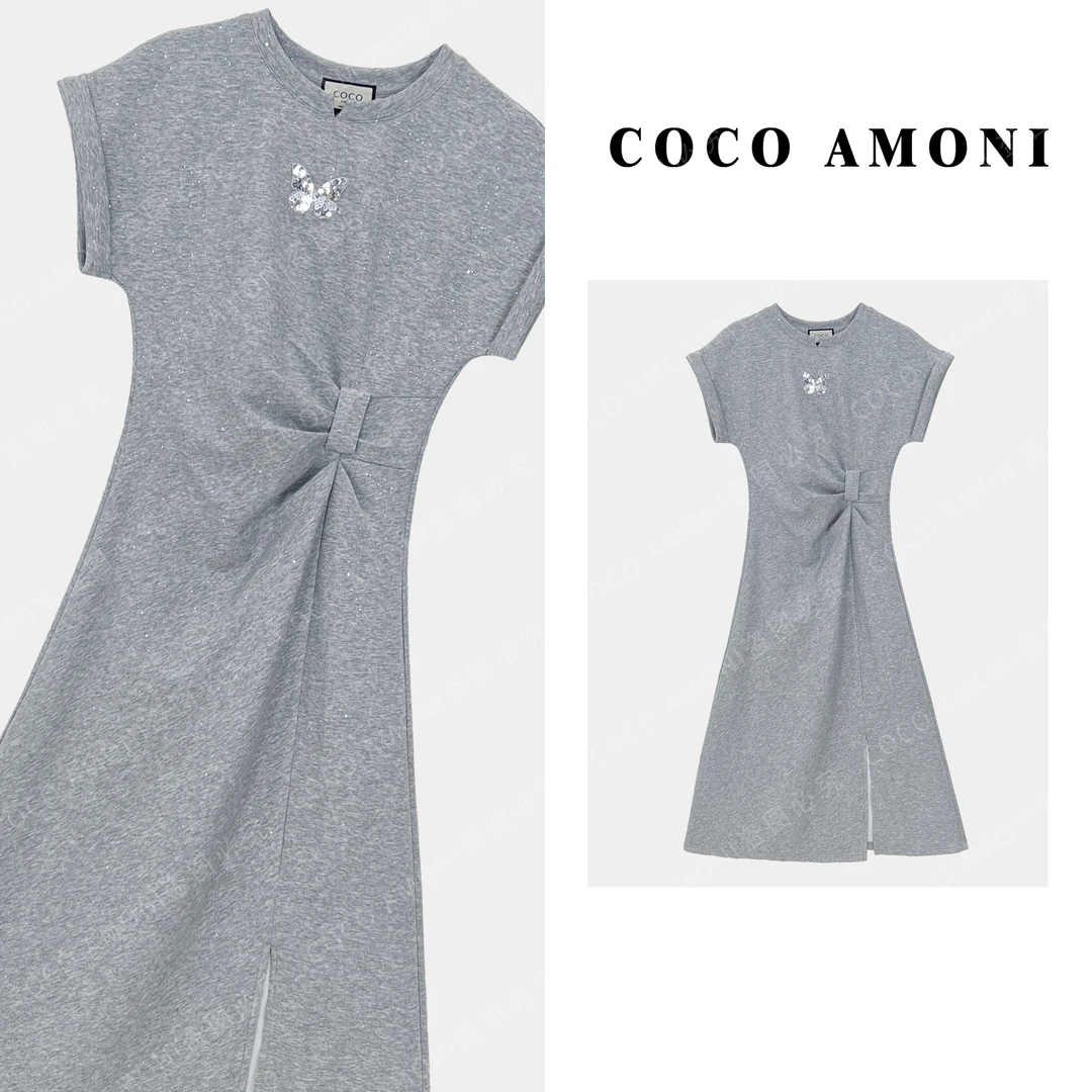 夏季新款高级女装拼接烫钻蝴蝶结气质显瘦高定连衣裙ZC630