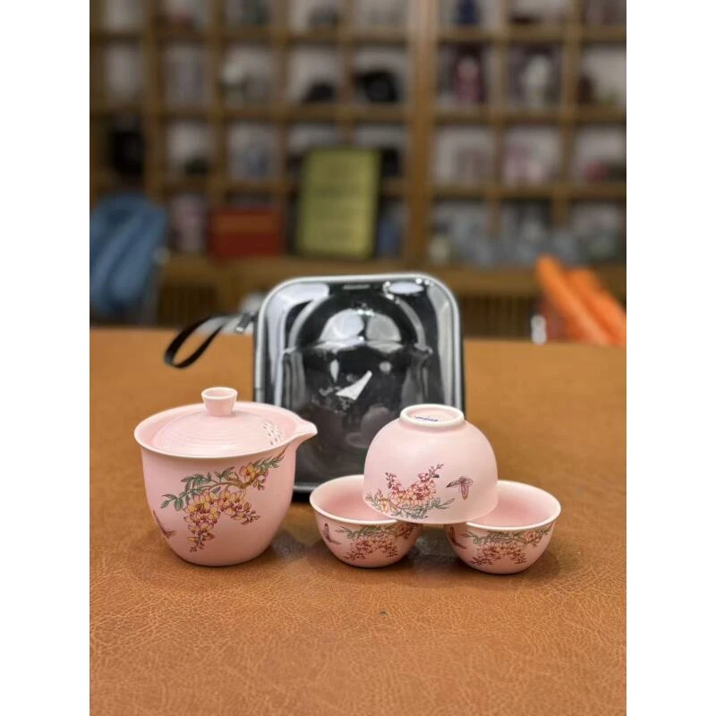 KK0437-粉彩紫藤花一壶三杯旅行套