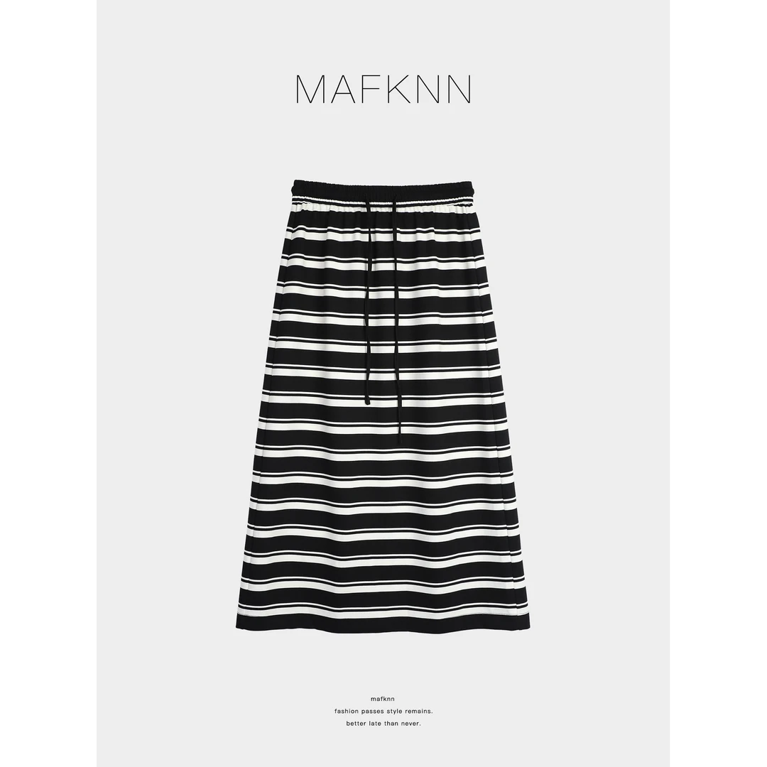 MAFKNN/玛肯玛肯时尚休闲简约纯色百搭女士条纹半身裙MK12887