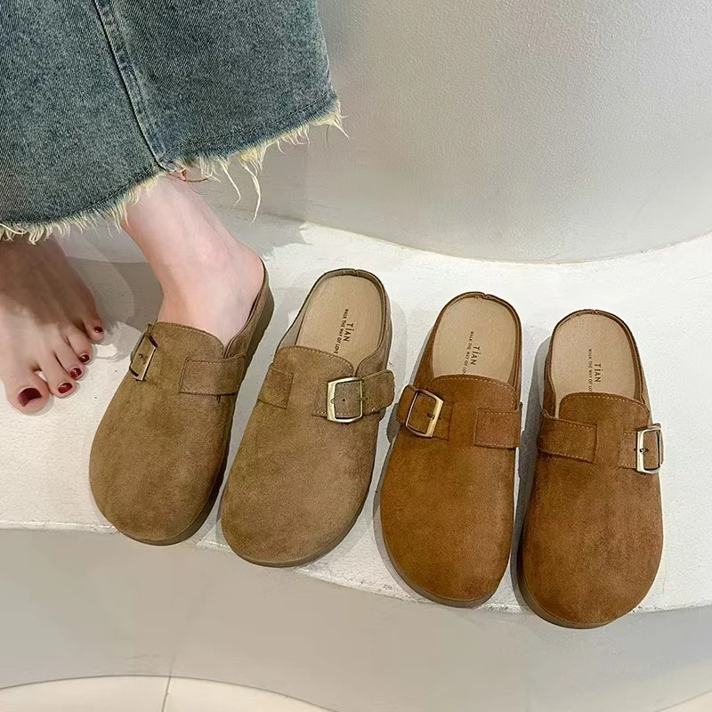 Baigeshi/佰格狮厚底包头半拖鞋女外穿平底松糕底休闲百搭懒人拖