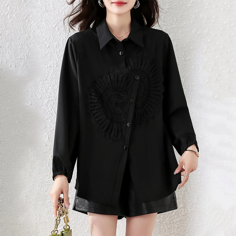 【女神新衣】2025秋百搭简约大码女装衬衫时尚休闲宽松显瘦微胖上衣