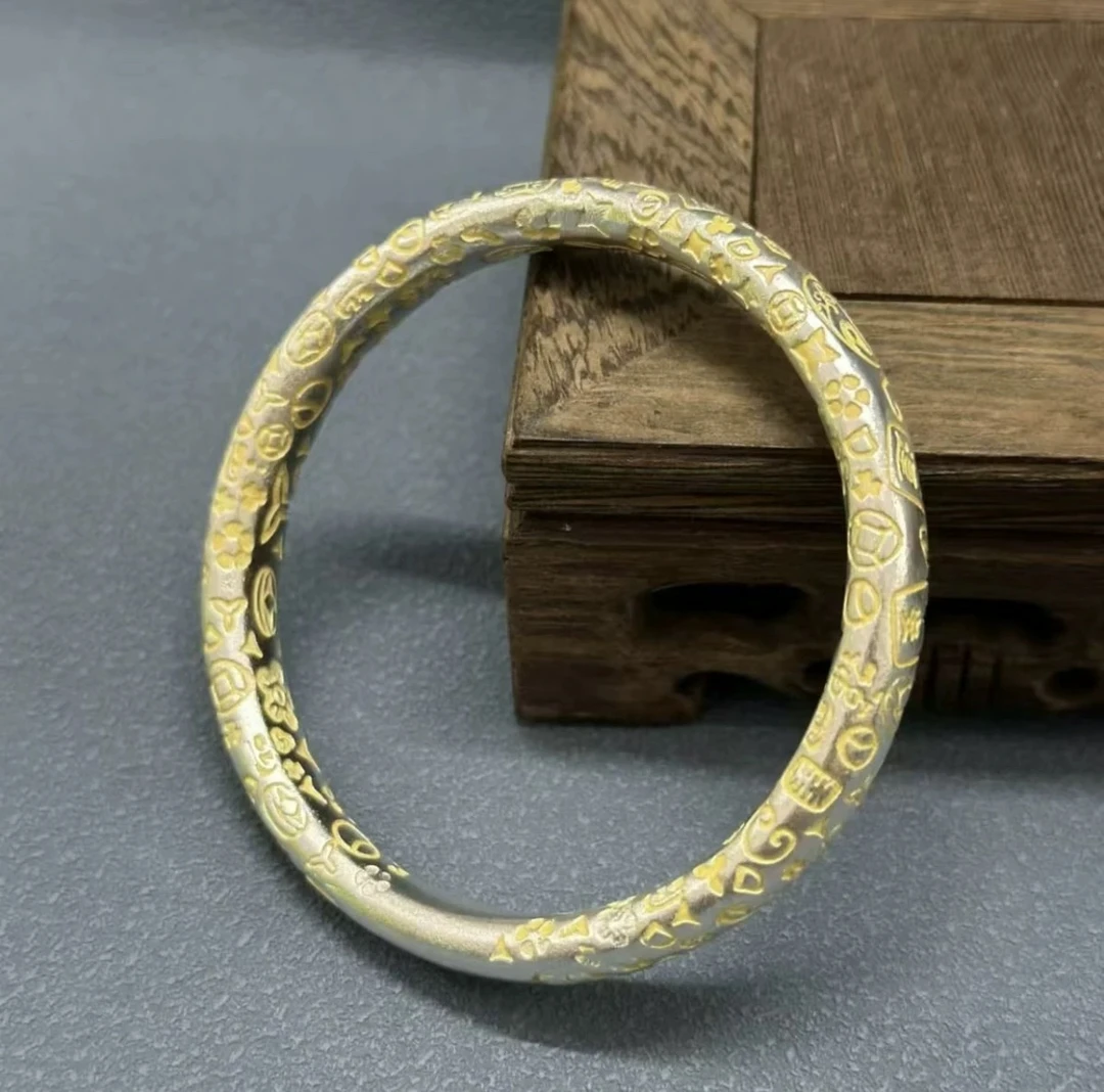 足银手镯 足银999.9闭口古法吉言招财猫描金轻奢精致磨砂手镯