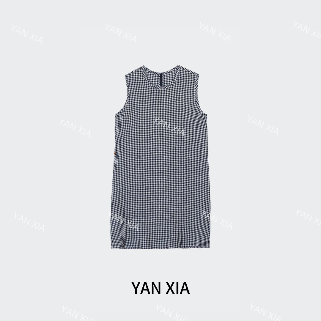 “简约随性” 100亚麻色织无袖格子裙 巨巨凉快 怕热必入 W-259