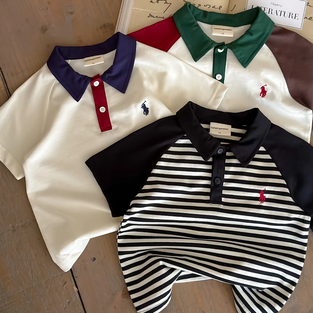 男童polo衫儿童2025夏季棉短袖宝宝春季休闲条纹上衣宽松潮牌T恤