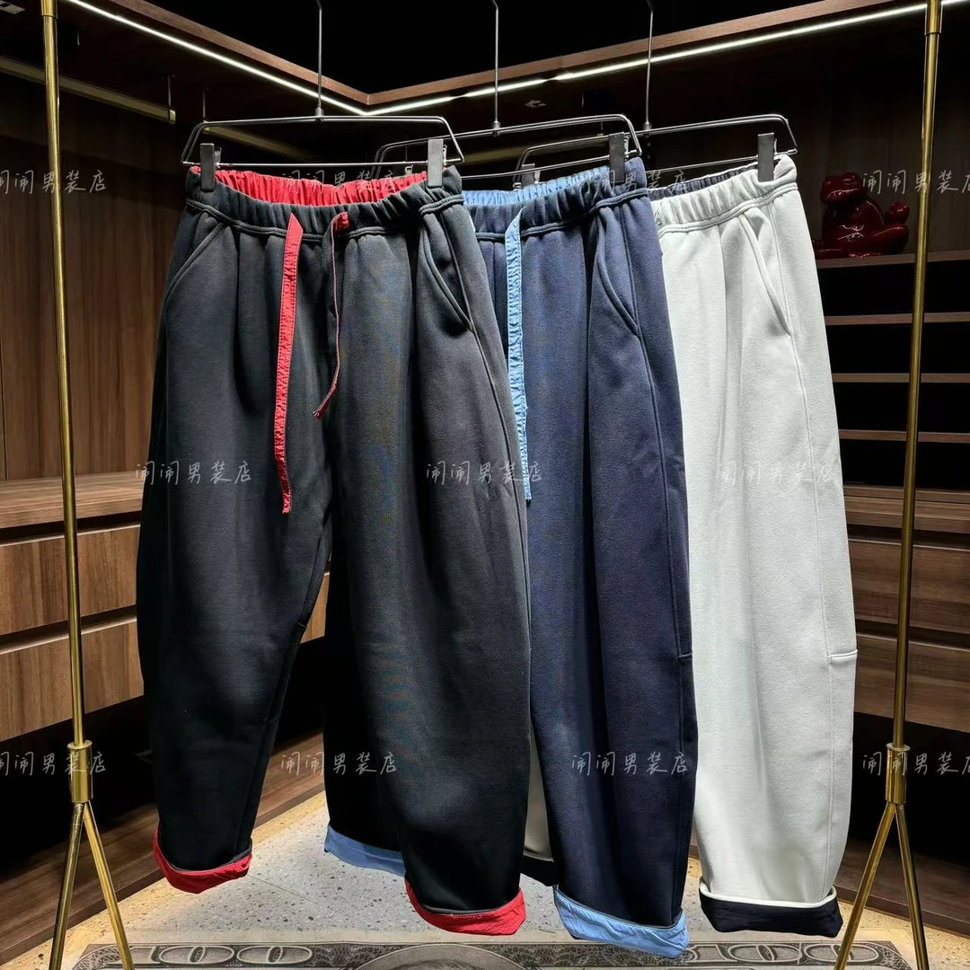 9566冬季新款日系休闲痞帅宽松阔腿弯刀针织百搭直筒灰色休闲裤