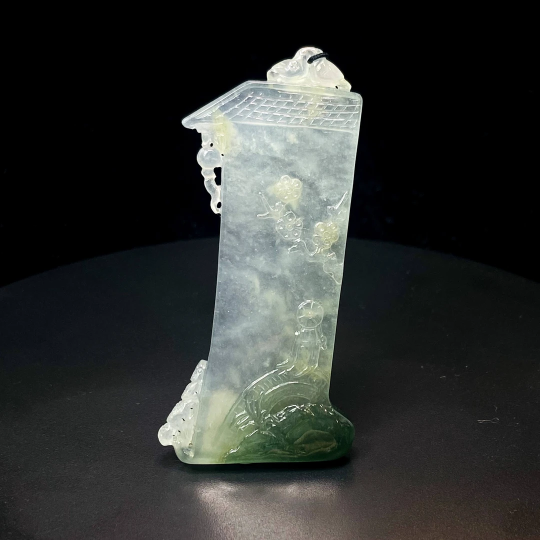 RX18天然缅甸A货翡翠随形观梅方牌/096383/北京中保拍卖