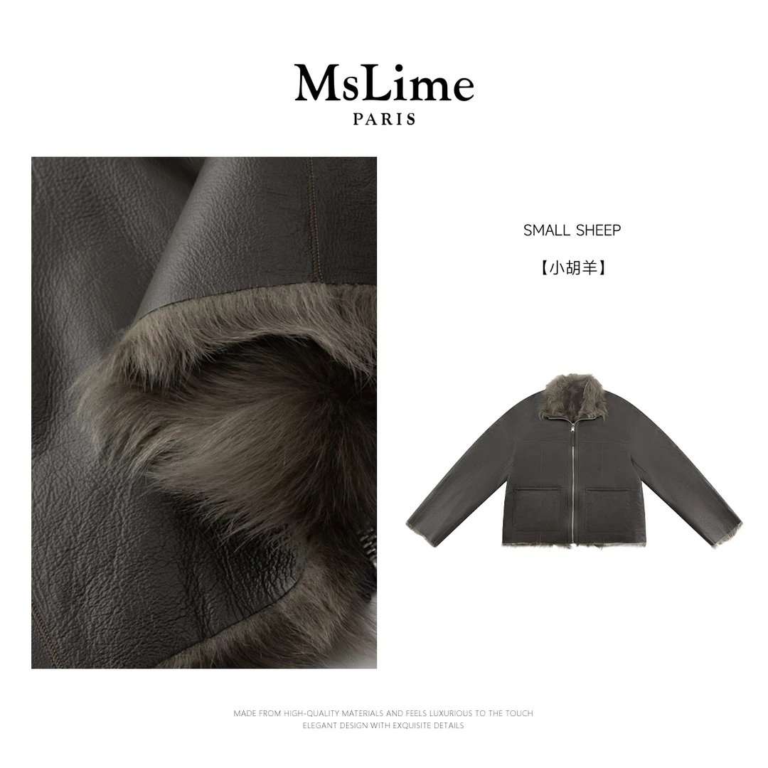王嬛嬛MsLime25年‘’双面穿小胡羊皮毛一体外套 HC2D3466