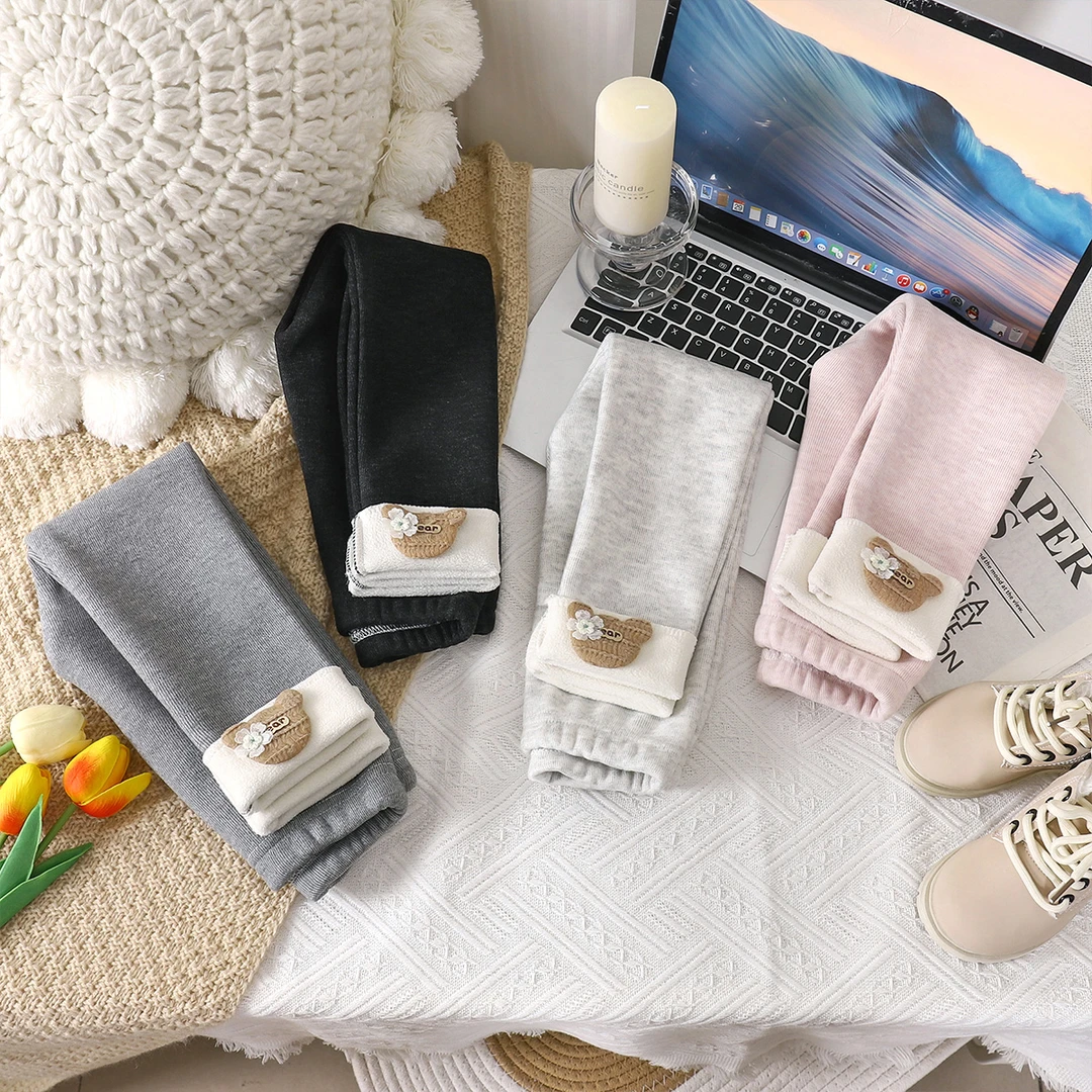 女童秋冬季加绒修身打底裤女孩深秋薄绒长裤