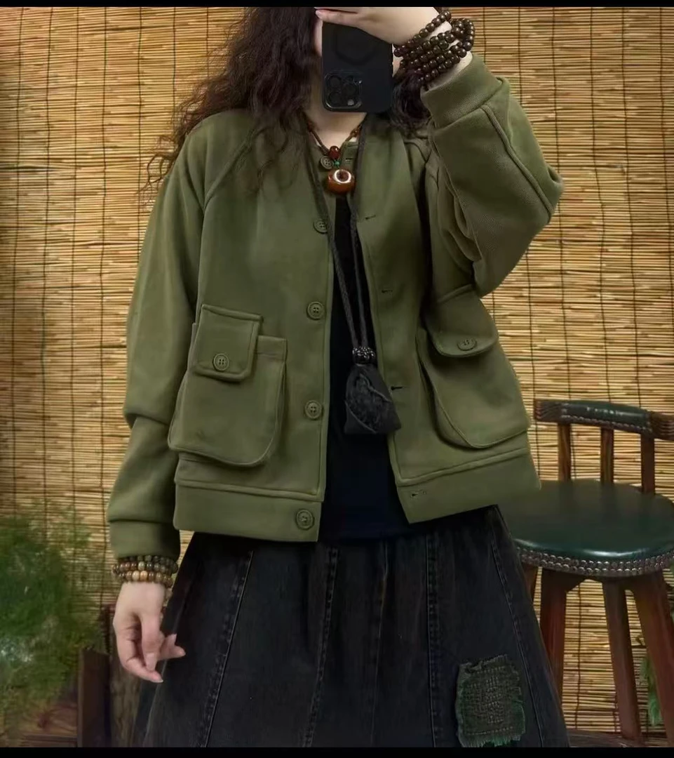 2025新款百搭舒适韩版短外套长袖加厚款复古港风秋季女女装