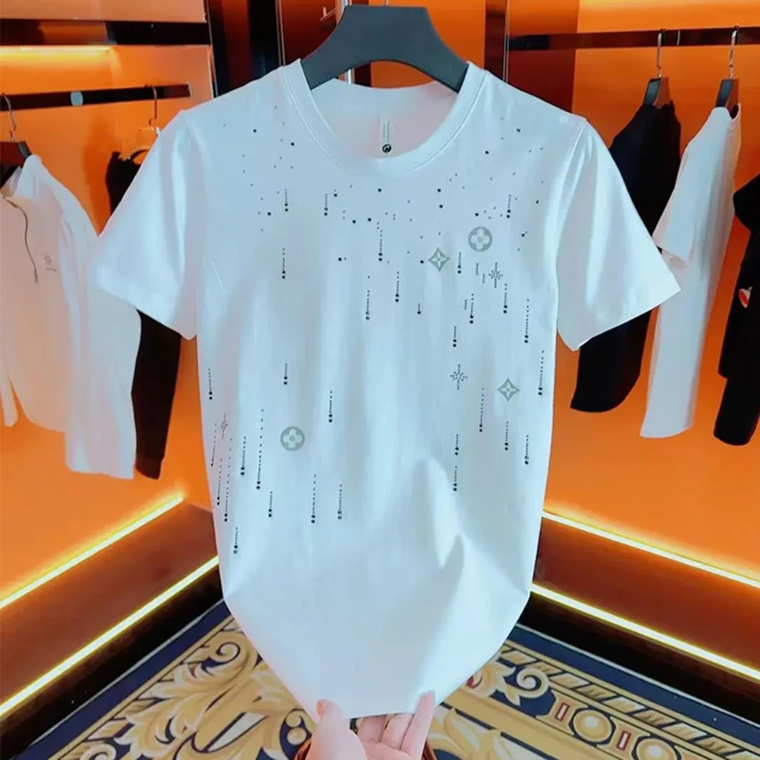 【TQUX港奢男装】2025夏季新款短袖男士时尚高品质烫钻T恤舒适痞
