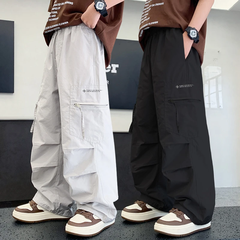 男童工装裤夏季薄款宽松2025中大童休闲韩版长裤洋气儿童裤子直筒