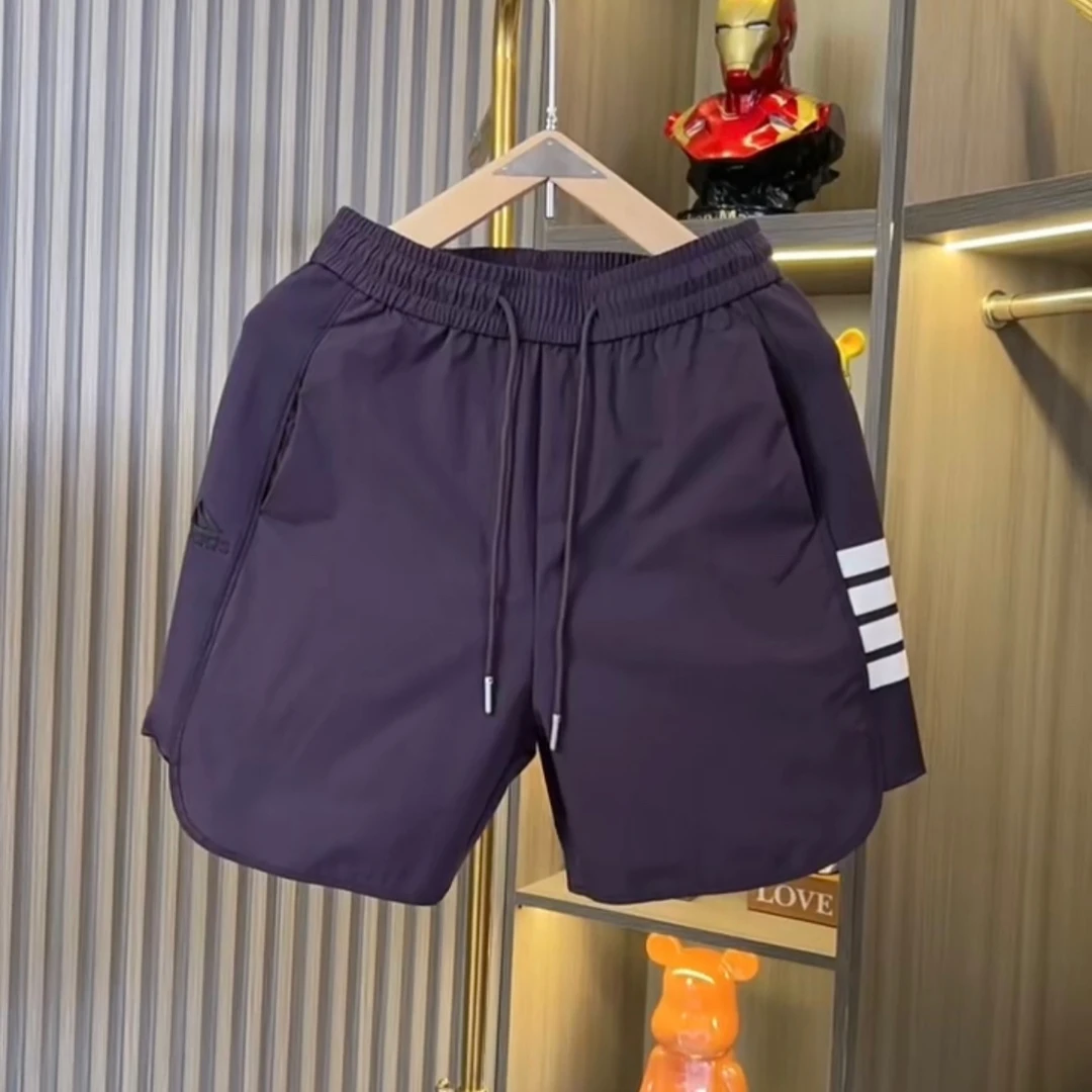 夏季刺绣薄款夏季拼接简约短裤松紧式情侣潮流百搭休闲四分裤