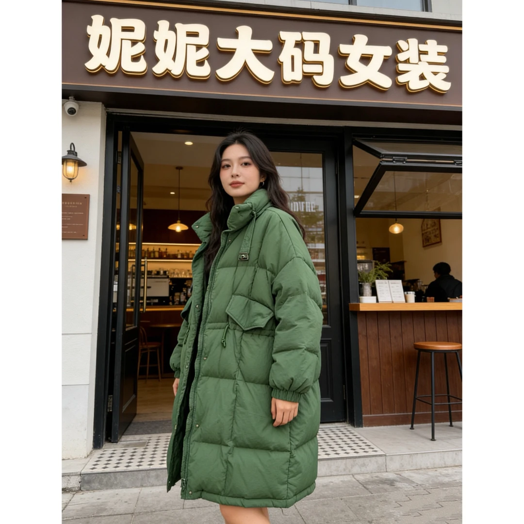 妮妮家A555冬季新款立领时尚百搭中长款加厚羽绒服外套