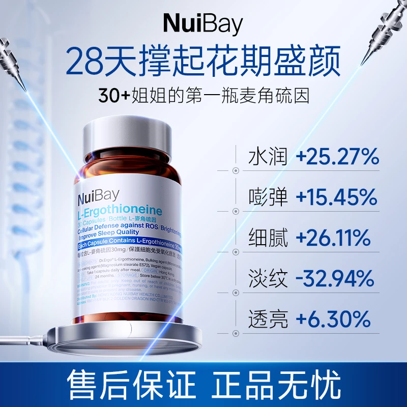 【3瓶专属】NuiBay麦角硫因30mg透光瓶K衰逆时光胶囊 30粒/瓶Z
