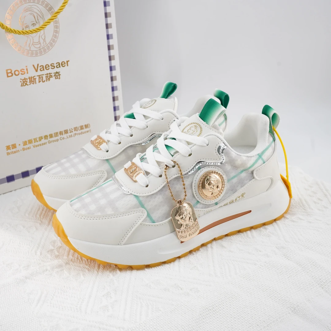2025秋季新款Bosi Vaesacr波斯瓦萨奇网面白色厚底百搭轻奢时尚鞋