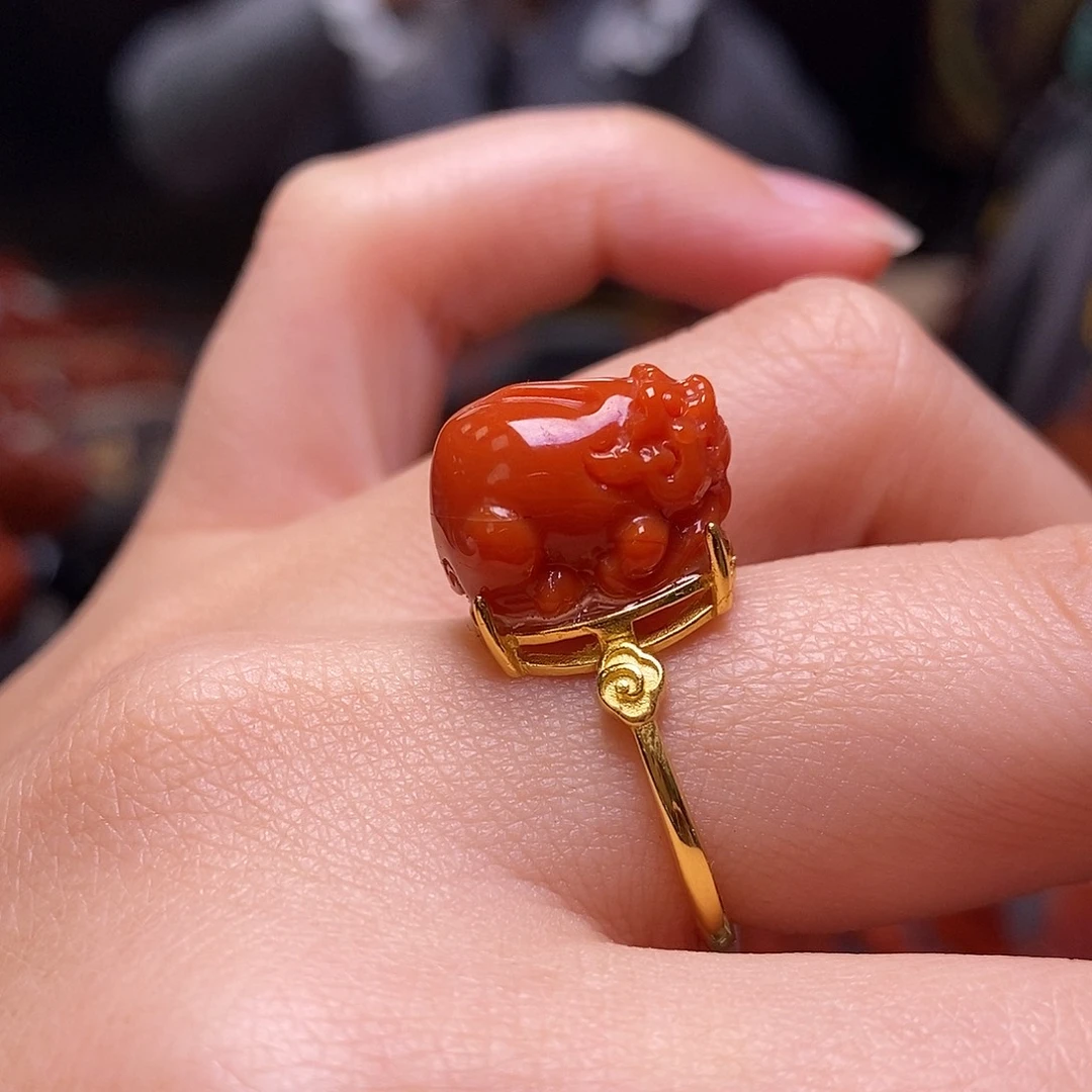 南红玛瑙戒指银S925镶嵌